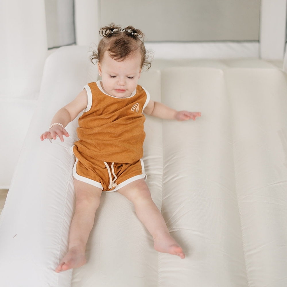 NWT Mebie Baby Mustard Terry Shorts Set